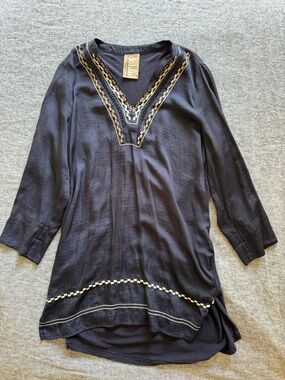 dolan Navy Embroidered V-Neck Tunic